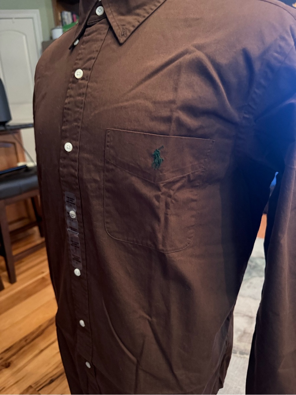 Polo Ralph Lauren Classic Fit Brown 100% Cotton Shirt Green Pony NWT Men’s L - Picture 2 of 14